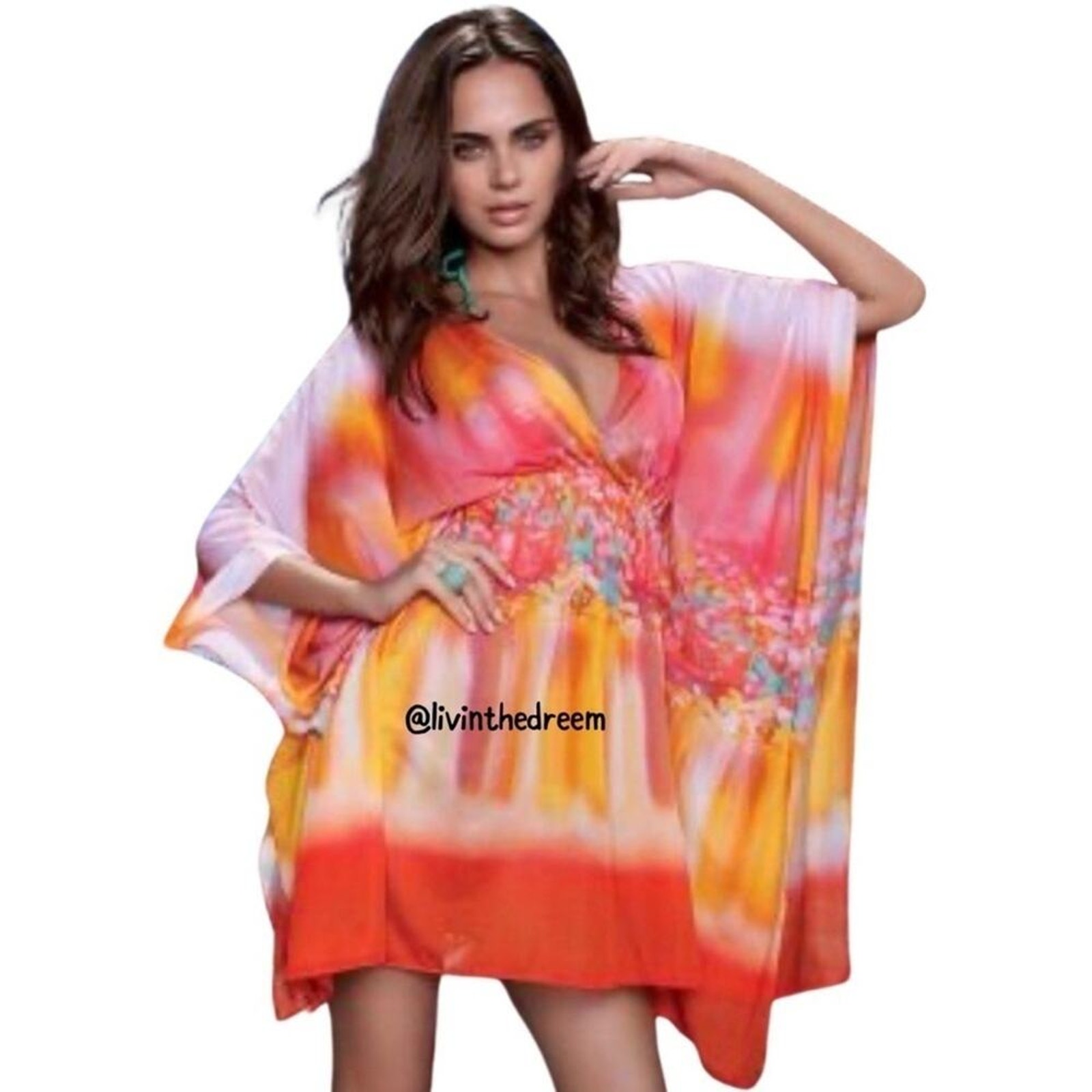 Luli Fama Fiesta De Flores Caftan Dress Sz O/S $164